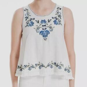 $79 Max Studio Women's White Floral Embroidered Lace-Trimmed Tank Top Size XS